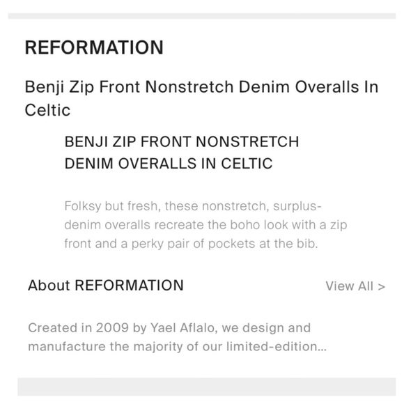 ☮️Reformation BENJI DISTRESSED Denim Overall in Celtic Size 6 - Picture 3 of 16